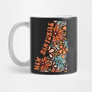 New Hampshire State Design | Artist Designed Illustration Featuring New Hampshire State Outline Filled With Retro Flowers with Retro Hand-Lettering Mug